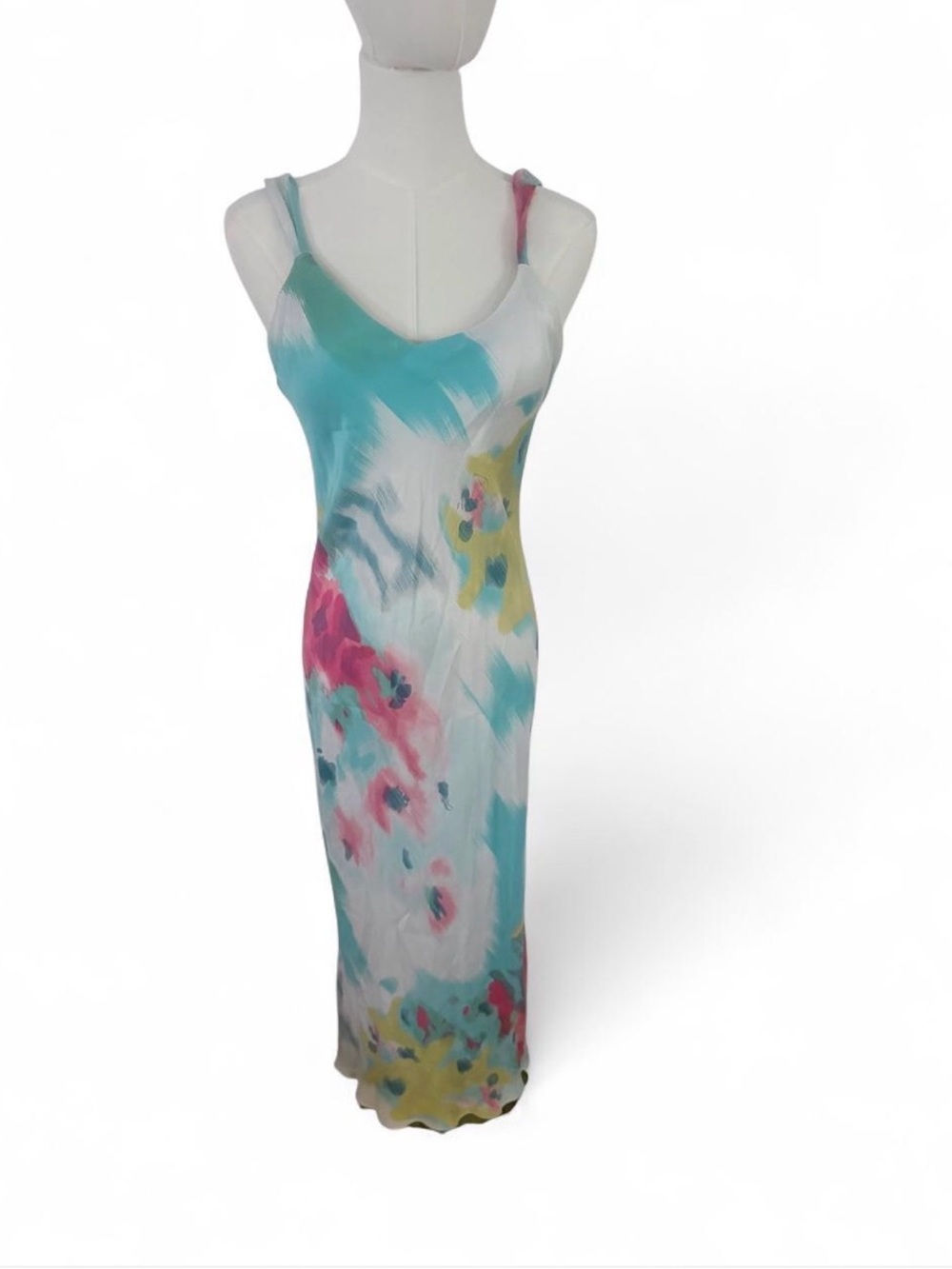 Floral Brushstroke Maxi Dress - Turquoise & Pink